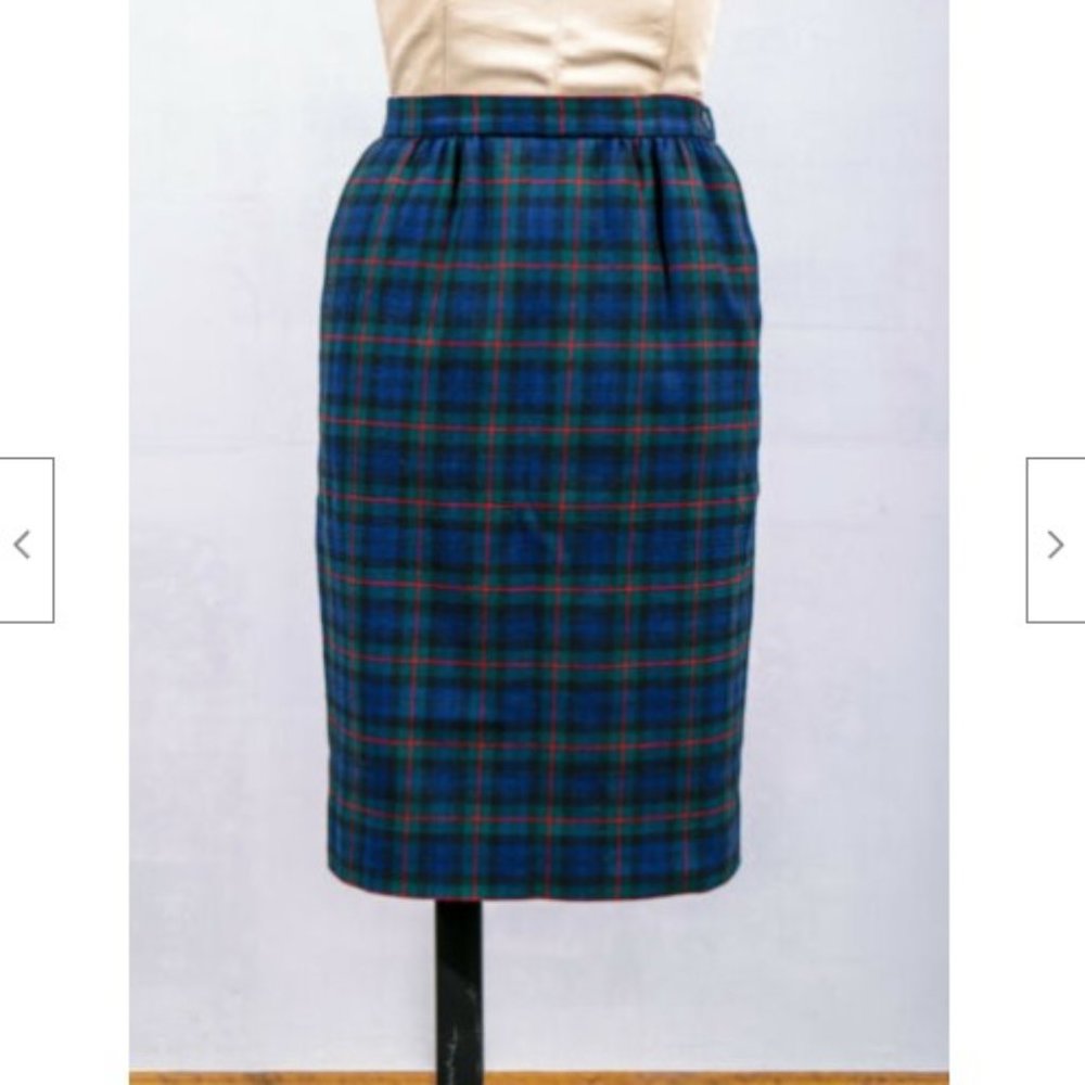VTG Pendleton 100% Wool Authentic Argyle Tartan Plaid Midi Pencil Skirt Sz 4